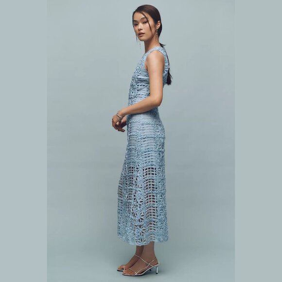 NEW Endless Rose Size Small Women's Sleeveless Textured Lace Midi Dress - Blue - Picture 3 of 4